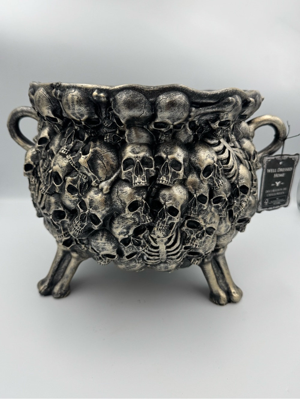 Well Dressed Home Skull Skeleton Halloween Cauldron Bowl Gothic Decor NWT